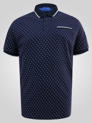 D555 Reid AOP Polo With Jacquard Collar, Pocket And Cuffs Navyblau