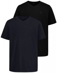 JP1880 711318 T-Shirt mit V-Ausschnitt Doppelpack Schwarz/Dunkelblau