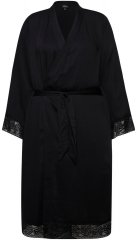 Ulla Popken 834837 Kimono-Bademantel mit Spitze Schwarz