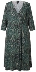 Ulla Popken 841839 Jerseykleid mit Animal-Print und 3/4-Ärmeln Dunkelgrün