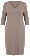 Ulla Popken 841952 Sweatkleid mit V-Ausschnitt Hellbraun