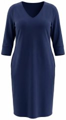 Ulla Popken 841952 Sweatkleid mit V-Ausschnitt Dunkelblau