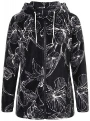 Ulla Popken 842758 Geblümte Fleecejacke mit Kapuze Schwarz