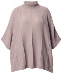 Ulla Popken 844996 Merino-Rippponcho mit Rollkragen Hellbraun