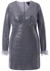 Ulla Popken 845145 Paillettenkleid mit V-Ausschnitt Silber