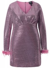 Ulla Popken 845145 Paillettenkleid mit V-Ausschnitt Rosa