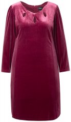 Ulla Popken 845573 Langärmliges Samtkleid Weinrot