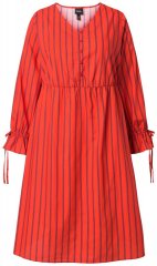 Ulla Popken 845863 Gestreiftes Midikleid mit Bindegürtel Koralle