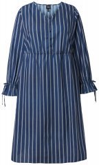 Ulla Popken 845863 Gestreiftes Kleid mit V-Ausschnitt Dunkelblau