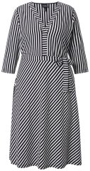 Ulla Popken 848052 Gestreiftes Midikleid mit Bindegürtel Schwarz