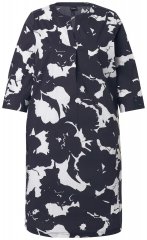 Ulla Popken 848061 Geblümtes Midikleid mit 3/4-Ärmeln Schwarz