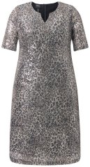 Ulla Popken 848137 Paillettenkleid mit Animal-Print Beige