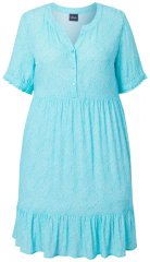 Ulla Popken 848724 Gemustertes Kleid mit Volants Türkis