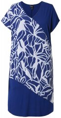 Ulla Popken 849033 Kurzärmliges Chiffonkleid mit V-Ausschnitt Dunkelblau