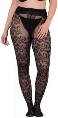 Ulla Popken 849055 Geblümte Strumpfhose Schwarz