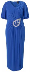 Ulla Popken 849530 Gemustertes Abendkleid mit Strasssteinen Königsblau