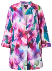 Ulla Popken 849728 Geblümter Blazer aus Leinenmix Weiß