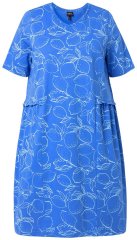 Ulla Popken 850204 Gemustertes T-Shirt-Kleid mit Volants Blau