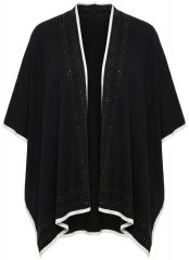 Ulla Popken 851127 Offener Strickponcho mit Strasskante Schwarz