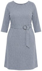 Ulla Popken 851666 Gestreiftes Midikleid mit 3/4-Ärmeln Grau meliert