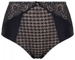 Ulla Popken 851700 Karierte Slips mit hoher Taille und Spitze Schwarz
