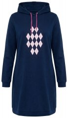 Ulla Popken 851749 Homewear-Kleid mit Karomuster und Kapuze Dunkelblau