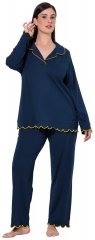 Ulla Popken 852573 Pyjama mit Hemdkragen Dunkelblau