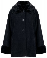 Ulla Popken 852644 Capejacke mit Kunstpelzbesatz Schwarz