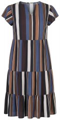 Ulla Popken 852771 Gestreiftes Kleid mit Volants Dunkelblau