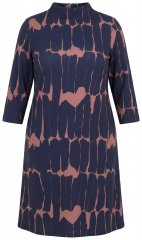 Ulla Popken 853590 Gemustertes Jerseykleid mit 3/4-Ärmeln Dunkelblau