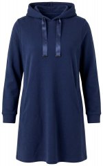 Ulla Popken 853652 Samtkleid mit Kapuze Dunkelblau