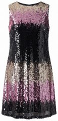 Ulla Popken 853768 Gestreiftes Paillettenkleid Schwarz
