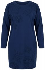 Ulla Popken 853877 Geblümtes Sweatkleid Dunkelblau