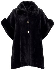 Ulla Popken 853886 Cape aus Kunstpelz mit 3/4-Ärmeln Schwarz