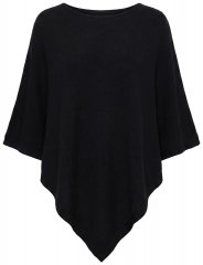 Ulla Popken 855277 Strickponcho mit Zipfelsaum und U-Boot-Ausschnitt Schwarz