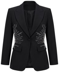 Ulla Popken 855550 Taillierter Blazer mit Glitzersteinen Schwarz