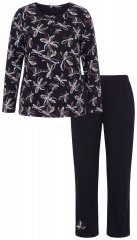 Ulla Popken 856134 Pyjama mit Blumenmuster Schwarz