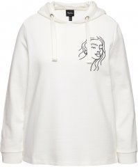 Ulla Popken Face Graphic Long Sleeve Hoodie Off-White