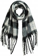 Ulla Popken Plaid Long Fringe Scarf Black