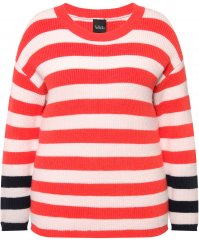Ulla Popken Mixed Stripe Long Sleeve Sweater Hibiscus Red