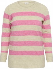 Kaffe Curve Niela Gestreifter Pullover Federgrau/Pink Melange