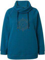 Ulla Popken Rhinestone Snowflake Turtleneck Sweatshirt Teal