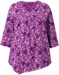 Ulla Popken Ribbon Print 3/4 Sleeve Asymmetric Tee Light Plum