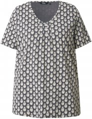 Ulla Popken Cactus Print Short Sleeve V-Neck Tee Graphite Grey