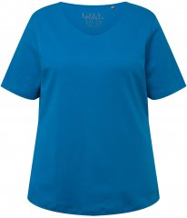 Ulla Popken Double Layer Rounded V-Neck Slim Fit Tee Medium Blue