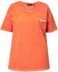 Ulla Popken Cold Dye Ruffle Edge Pocket Tee Coral Pink