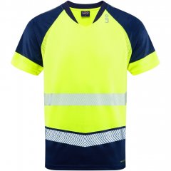 Leo Forda Ecoviz Performance+ Dual Colour T-Shirt Hi-Vis Yellow/Navy Print