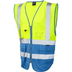 Leo Lynton Ecoviz Superior Waistcoat Hi-Vis Yellow/Deep Sky Blue