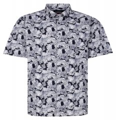 Espionage SH462 Hemd mit Blattdruck Navyblau/Weiß