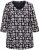 Ulla Popken Snowflake Print 3/4 Sleeve A-Line Tee Black - Bedruckte T-shirts für herren - Bedruckte Damen-T-Shirts